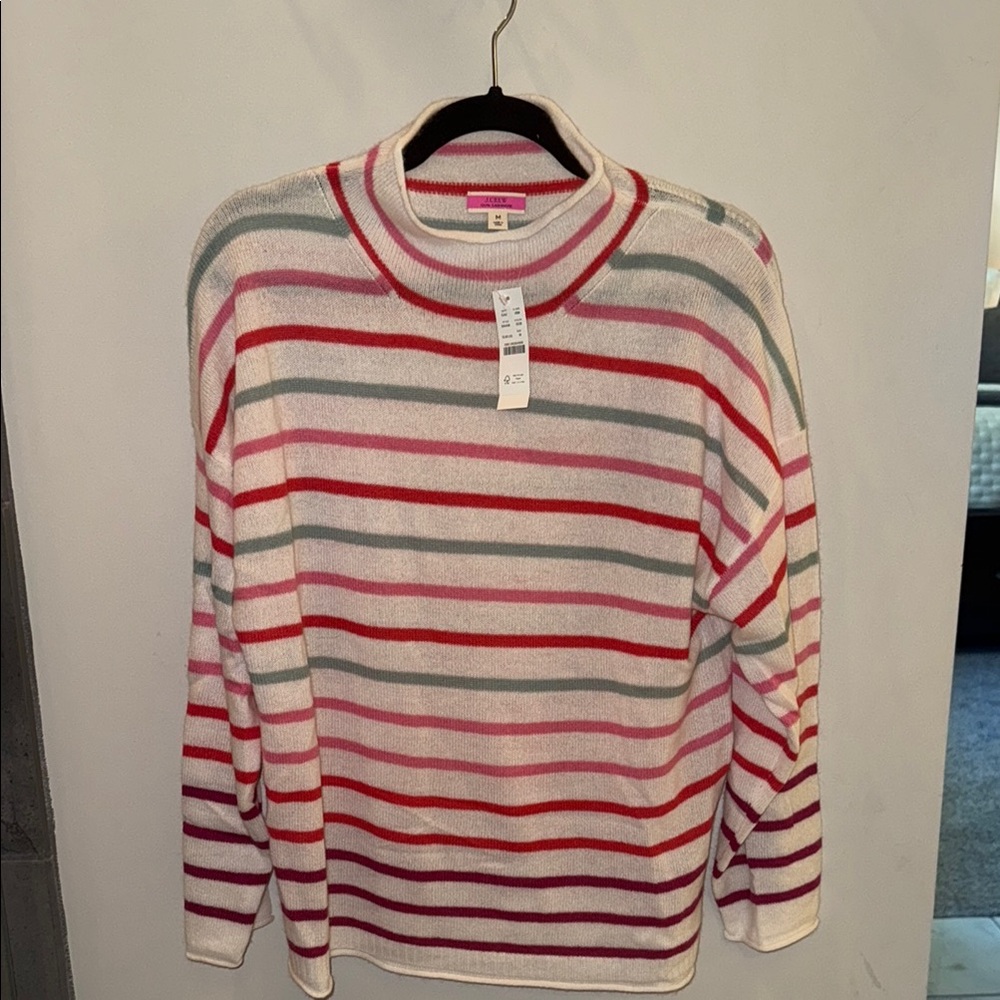 NWT J. Crew Cashmere rollneck sweater in stripe BA406